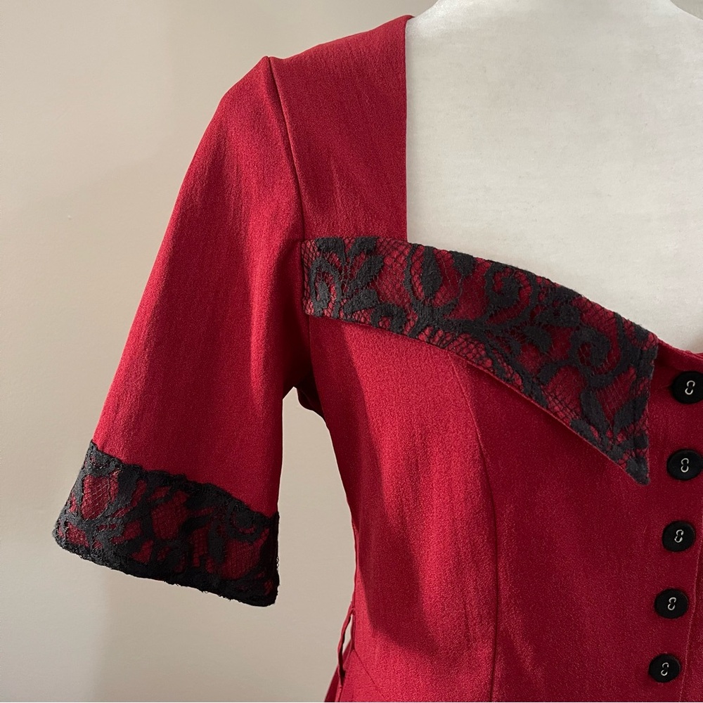 Timeless London Ruby Pin-Up Red Button-Front Dres… - image 7